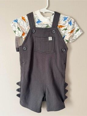 Carter's Charcoal Short Overalls with Dino Spikes